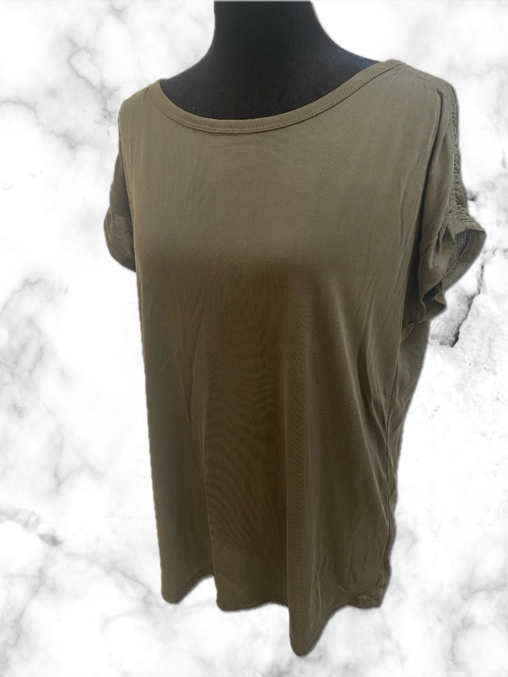 Maurices 24/7 Olive Green Short Sleeve Scoop Neck Blouse